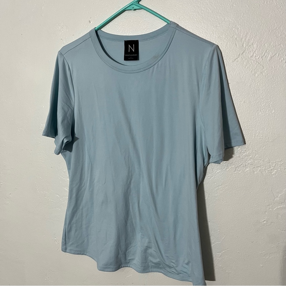 Naked Wardrobe Soft Bodycon Double Lined Tee Baby Blue Plus Size 2X Short Sleeve